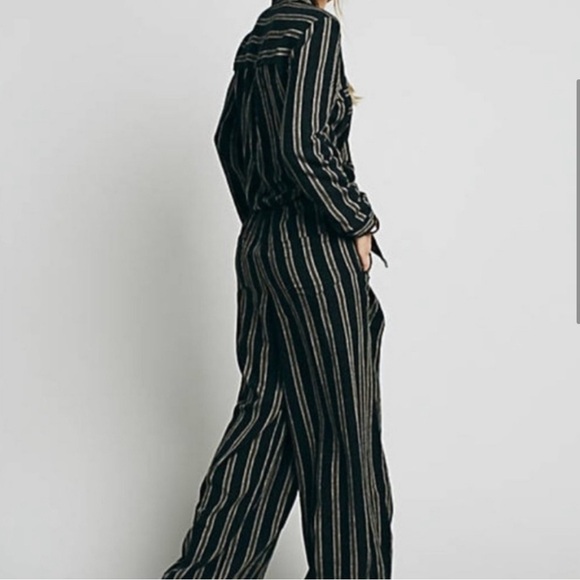Free People Gray Brown Striped Sensual Wrapped Jumpsuit - Picture 4 of 9